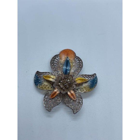 Antique 925 Sterling Filigree & Pastel Enamel Figu - Picture 3 of 4